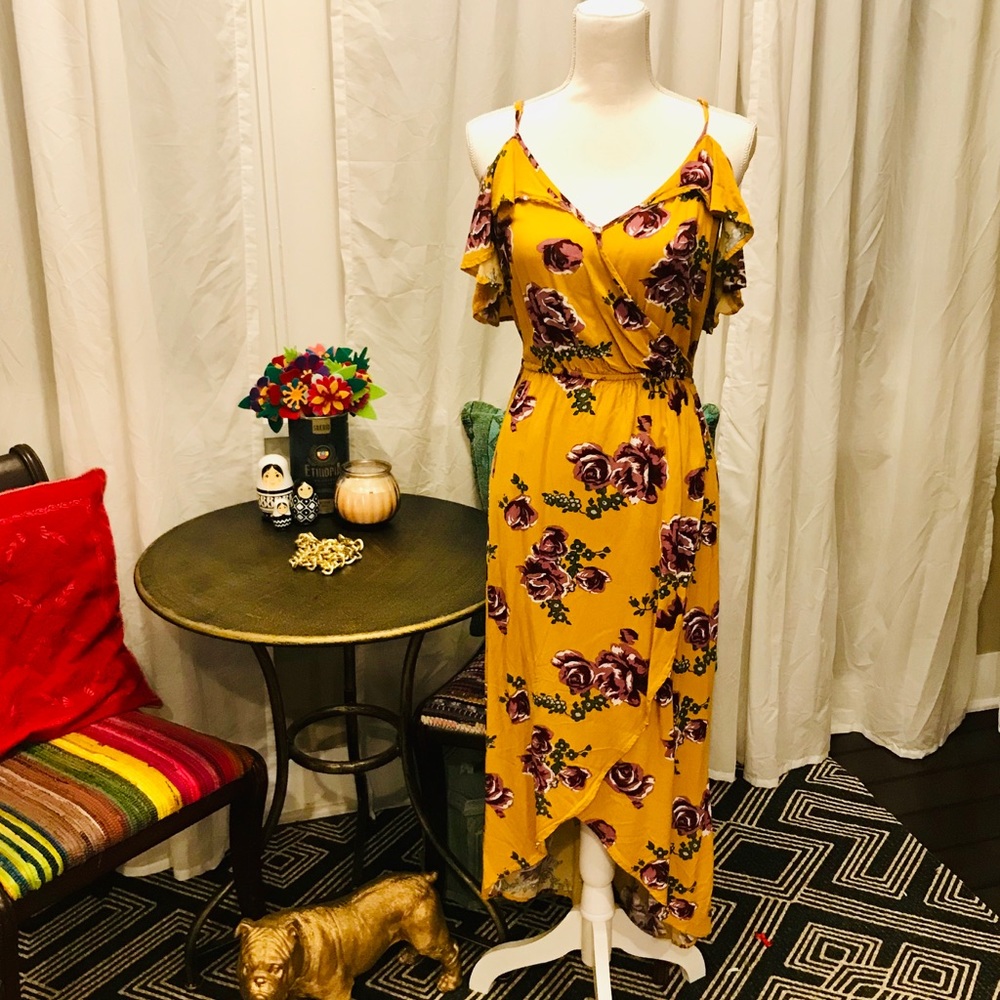 Yellow dress with purple flowers